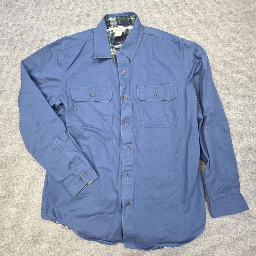 LL Bean Hurricane Flannel Lined Button Up Shacket Shirt Men's Medium Blue